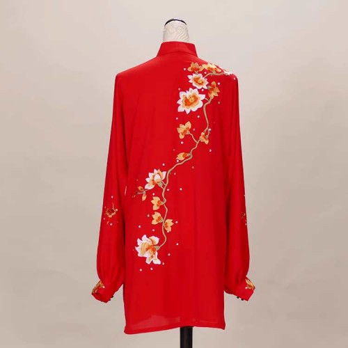 Red Embroidered flowersTai Chi Clothing for women Chinese kung fu uniforms for Female tai ji quan chang quan wu shu competition suit 